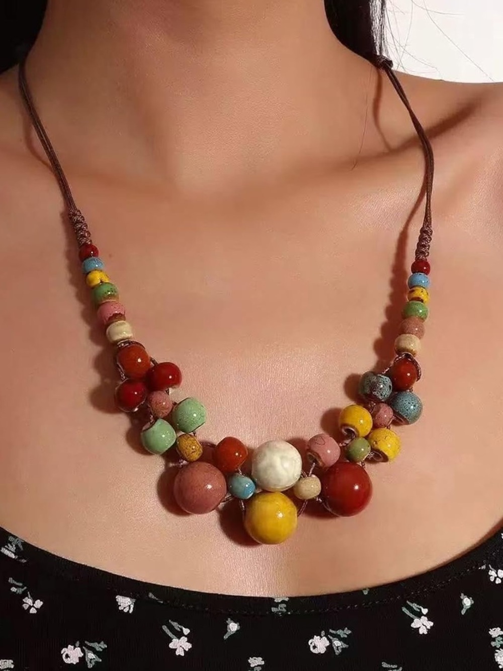 Multicolor Ceramic Bead Statement Necklace - Women Jewelry